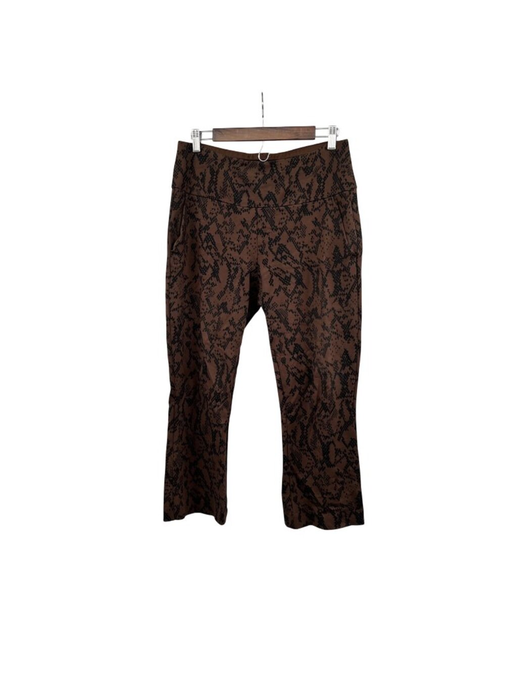 Cabi Snake Print Cropped Pants Pull On Brown/Black Womens Size Medium Pockets
